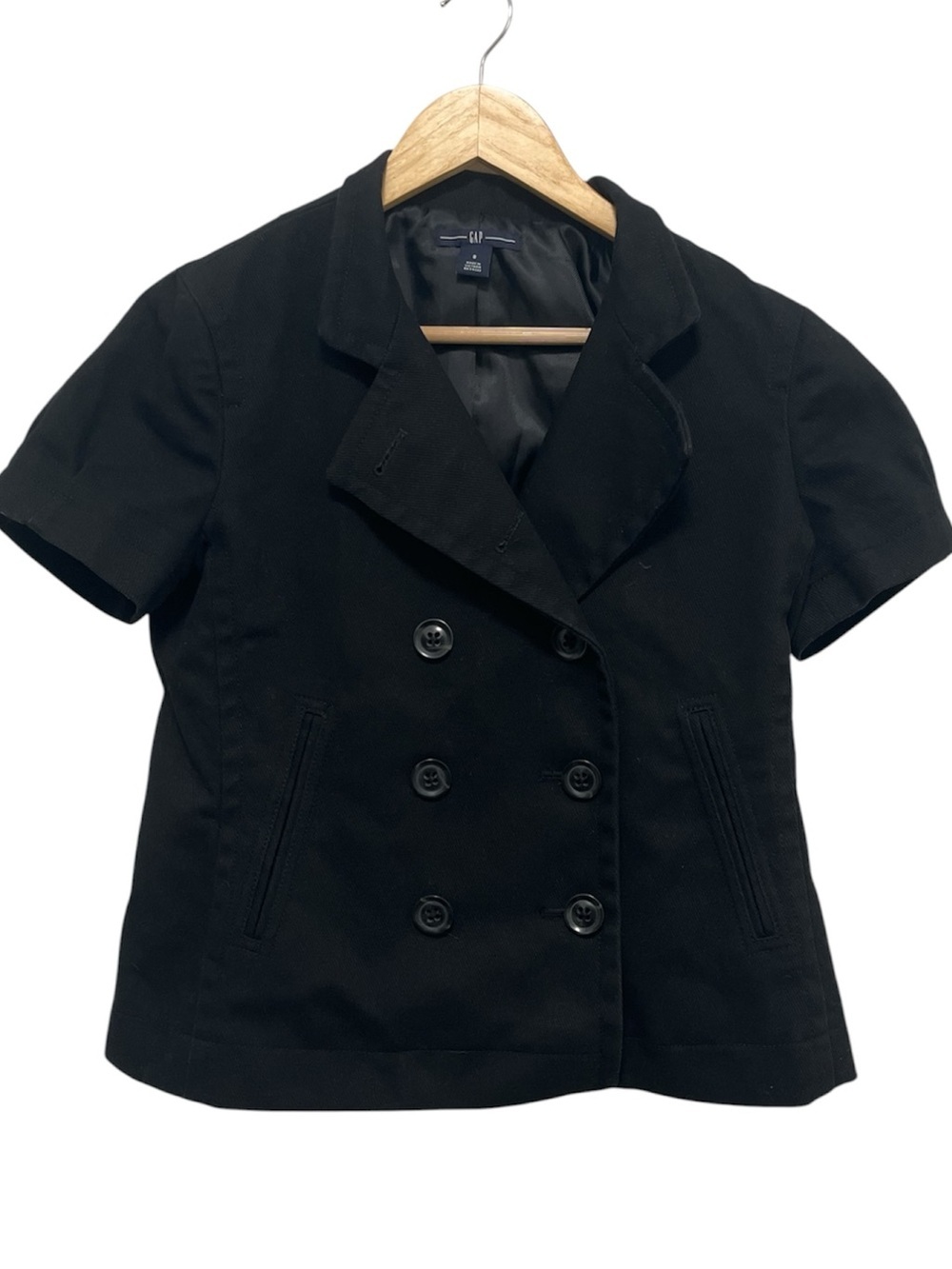 Gap Women's y2K Black Short-Sleeve Peacoat Blazer Jacket Denim Size Small
